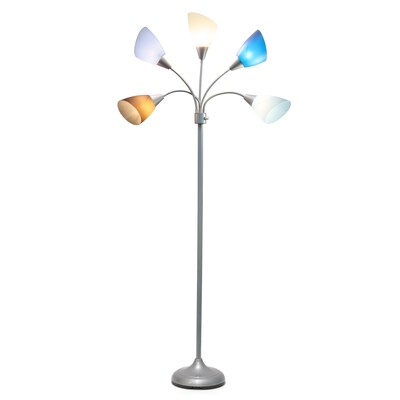 Simple Designs Medusa 67 Silver Floor Lamp with Cone Shades, Blue/White/Gray (LF2006-SBG)