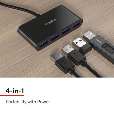 Staples TECH 4-Port USB 2.0 Hub, Black (ST62379)