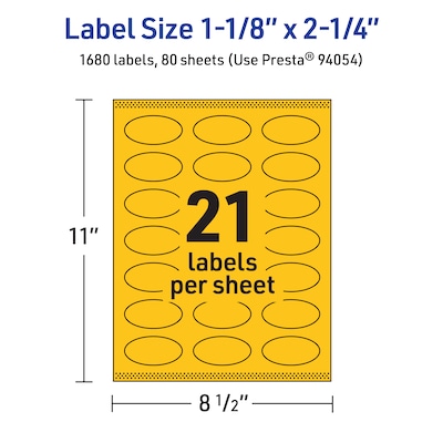 Avery Oval Laser/Inkjet Multipurpose Labels, 1-1/8" x 2-1/4", Bright Yellow (1680/Box)