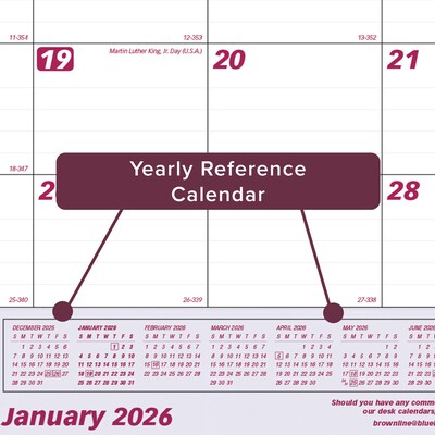 2026 Brownline Classic 22" x 17" Monthly Desk Pad Calendar, Burgundy/White (C1731V)