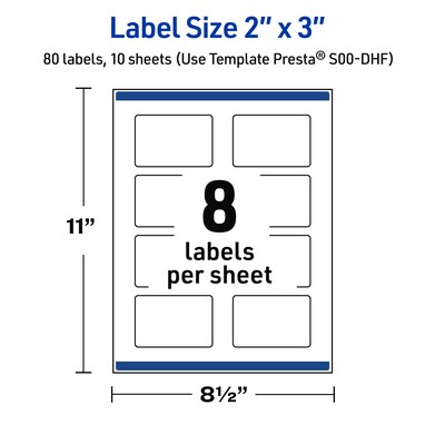 Avery Laser/Inkjet Rectangle Multipurpose Labels, 2" x 3", White, 80/Pack (S00-DHF)