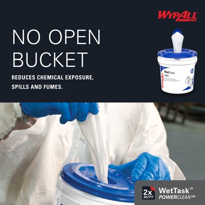 WypAll PowerClean WetTask Fabric Cleaning Wipers, 9" x 5.8", White, 250 Sheets/Roll, 6/Carton (53850)