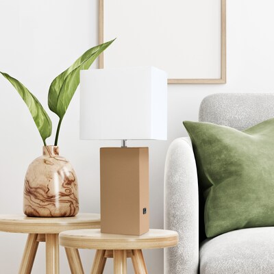 Lalia Home Lexington 21" Modern Bedside Table Lamp, White Rectangular Fabric Shade, Feit LED Bulb, Beige (LHT-3012-BG-LB)