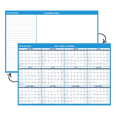 2027 AT-A-GLANCE 48" x 32" Yearly Wet-Erase Wall Calendar, Reversible, White/Blue (PM300-28-27)