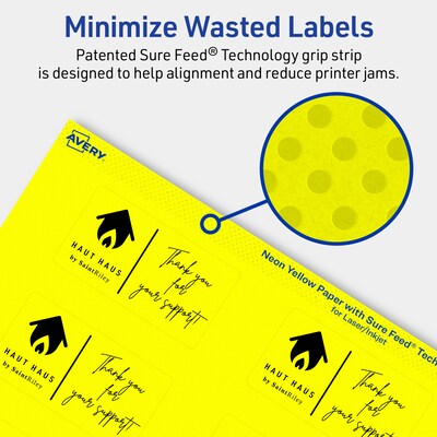 Avery Laser/Inkjet Rectangle Multipurpose Labels, 1.5" x 2.75", Neon Yellow, 800/Box (94230)
