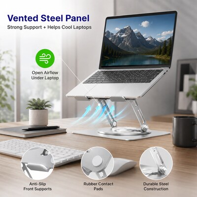 Uncaged Ergonomics Adjustable Swivel Laptop Stand for Desk, Steel, 360° Rotation, Up to 16", Silver