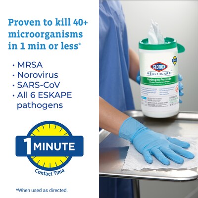 Clorox Healthcare Hydrogen Peroxide Cleaner Disinfectant Wipes, 185 Count, 2 Refills/CT (30827)