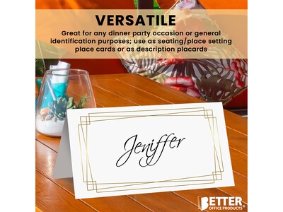 Better Office 2" x 3.5" White/Gold Table Tent Place Card, 100/Pack (64648-100PK)