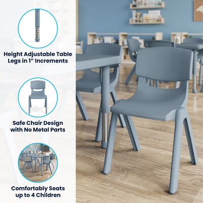 Flash Furniture Emmy Square Activity Table Set, 24" x 24", Height Adjustable, Dusty Blue (YCX232SQRTBDTBE)