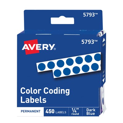 Avery Hand Written Identification & Color Coding Labels, 1/4 Dia., Dark Blue, 450/Pack (5793)