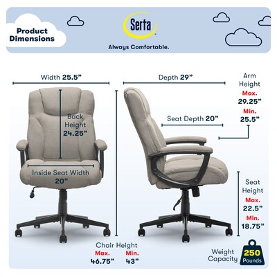 Serta Hannah II Fabric Executive Chair, Gray (43672D)