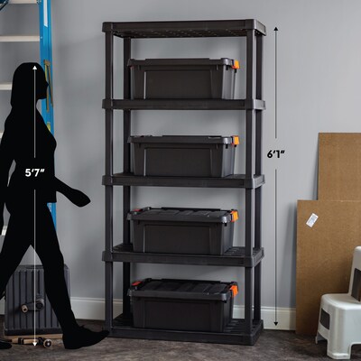 Iris 5-Shelf Plastic Shelving Unit, 73.4" x 35.9" x 17.9", Black (140103)