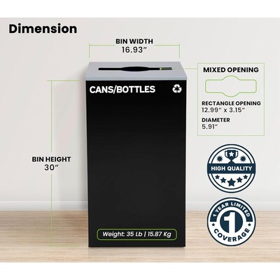 Alpine Industries Steel Recycling and Trash Can Set with Square and Mixed Lid, 29 Gallon, Blue/Black, 2/Pack (ALP4450-BLK-KIT3)