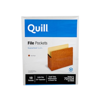 Quill Brand® Reinforced File Pocket, 5 1/4 Expansion, Letter Size, Brown, 10/Box (7Q1534)