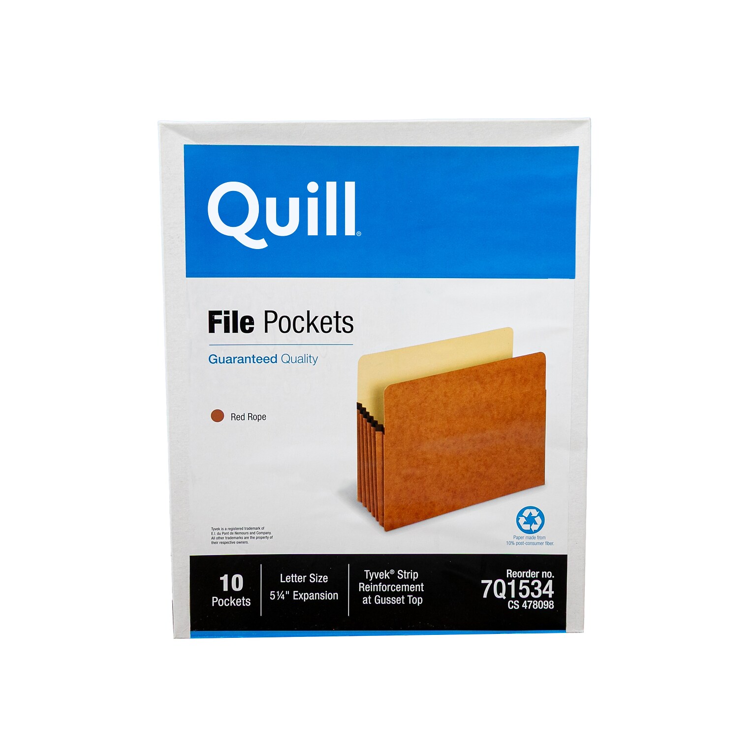 Quill Brand® Reinforced File Pocket, 5 1/4 Expansion, Letter Size, Brown, 10/Box (7Q1534)