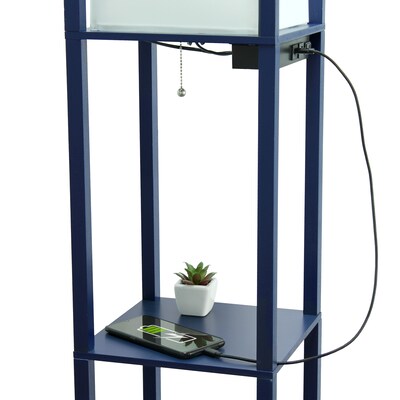 Simple Designs Etagere Organizer 62.5" Floor Lamp with Rectangular Shade, Navy Blue (LF1037-NAV-CCLB)