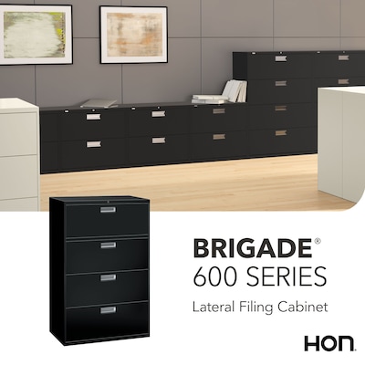 HON Brigade 600 Series 4-Drawer Lateral File Cabinet, Letter/Legal Size, Lockable, 52"H x 36"W x 18"D, Black (HON684LP)