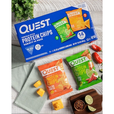 Quest Tortilla Style Protein Chip Variety Pack, Chili Lime & Nacho Cheese, 1.1 oz., 14/Pack (220-02906)