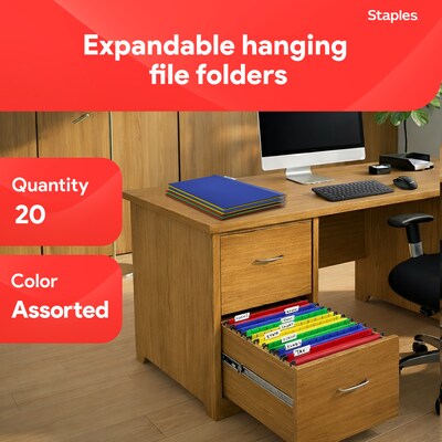 Staples® Hanging File Folder, 5-Tab, Letter Size, Assorted, 20/Box (ST13324/TR13324)