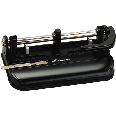 Swingline® Lever Handle Heavy-Duty 2-7 Hole Punch, Adjustable Centers, 32 Sheet Capacity, Black (A7074350)