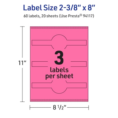 Avery Cigar Laser/Inkjet Multipurpose Labels, 2-3/8" x 8", Bright Pink (60/Pack)