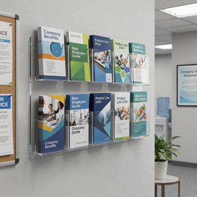Azar 23.75" x 15.75" Brochure Holder, Vertical, Wall Mounted, Clear, Acrylic, 2/Pack (252069)