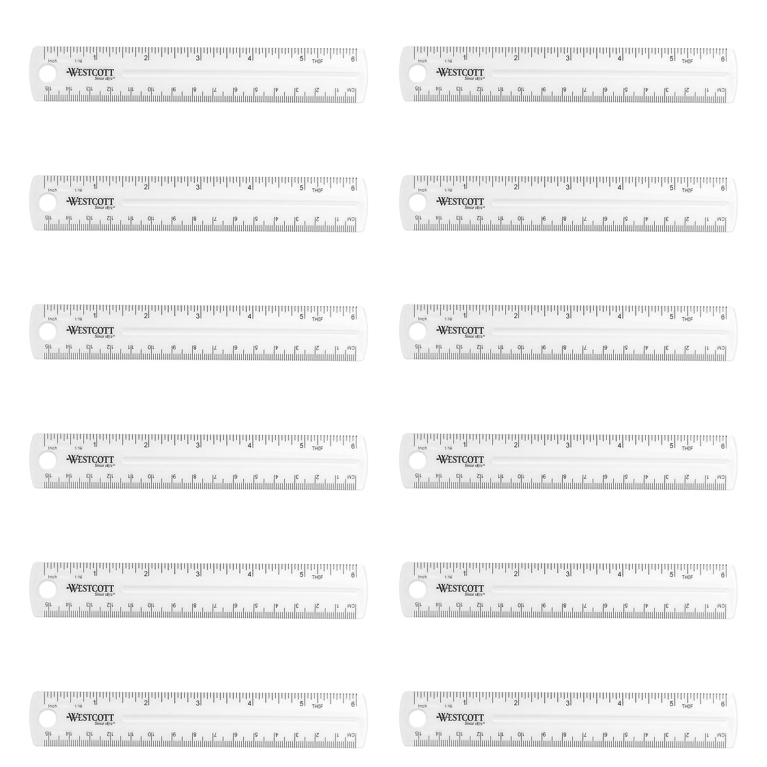 Westcott 6 Plastic Standard Ruler, Clear, 12/Box (17723)
