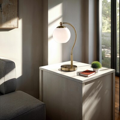 Adesso Swirl Incandescent Desk Lamp, 21.6"H, Antique Brass/White (3259-21)