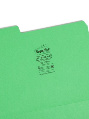 Smead SuperTab File Folder, Oversized 1/3-Cut Tab, Letter Size, Green, 100/Box (11985)