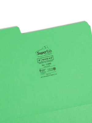 Smead SuperTab® File Folder, 3 Tab, Letter Size, Green, 100/Box (11985)