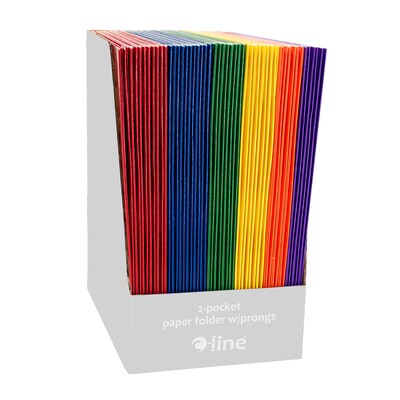 C-Line 3-Hole Punched 2 Pocket Paper Folder, Assorted Primary Colors, 50/Pack (CLI06420DS)