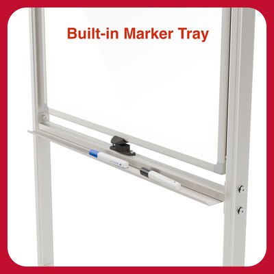 TRU RED™ Magnetic Painted Steel Mobile Dry Erase Board, Aluminum Frame, 30"H x 40"W (TR62827)