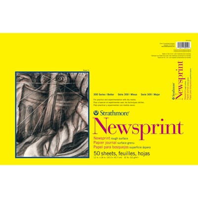 Strathmore 300 Series 12 x 18 Tape Bound Newsprint Sketch Pad, 50 Sheets/Pad, 3/Bundle (STTP307812