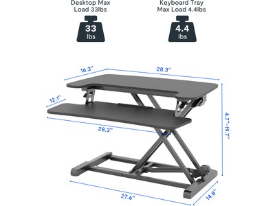 FlexiSpot M7 Series 28"W Manual Rectangular Adjustable Standing Desk Converter, Black (M7-E-28B)