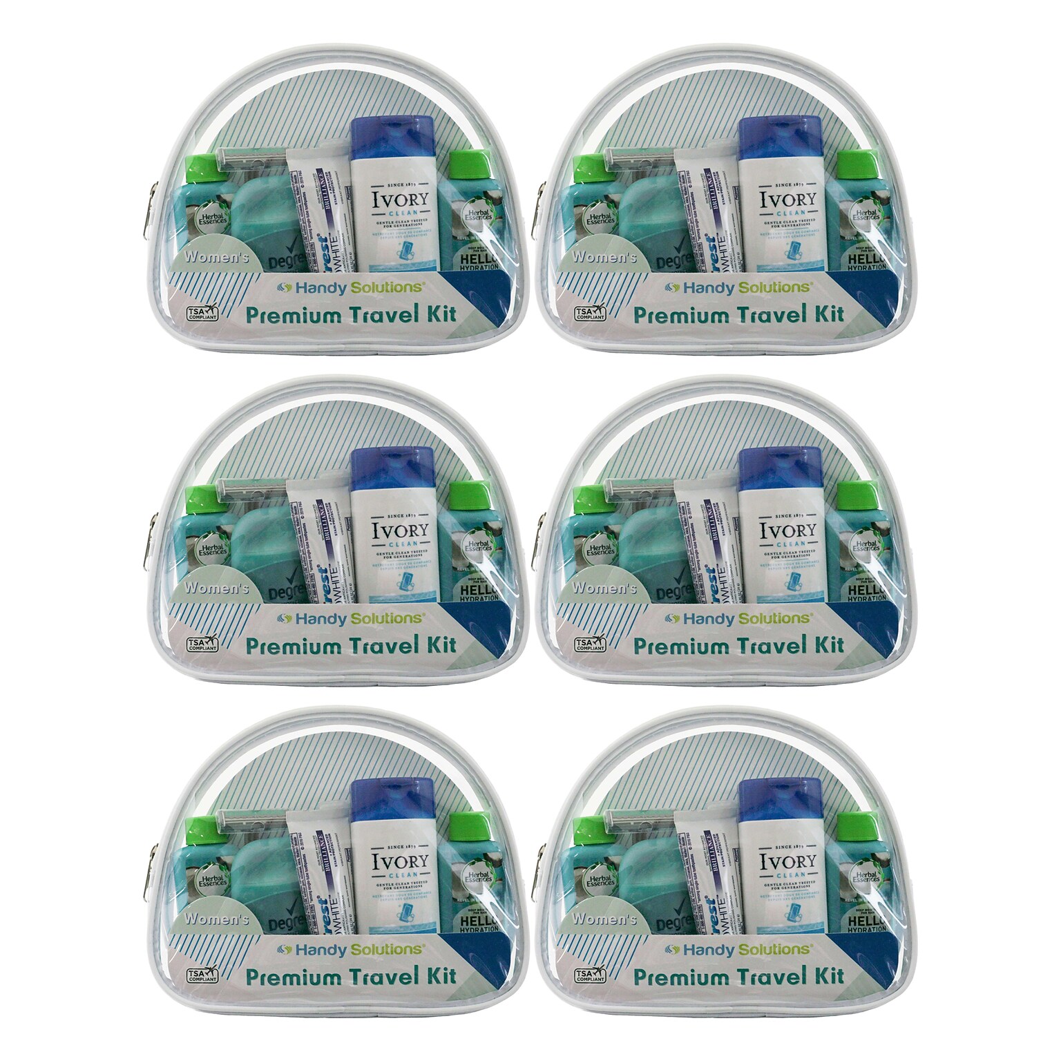 Handy Solutions Premium Womens TSA Travel Kit, 6 Kits/Traypack, 2 Traypacks/Carton