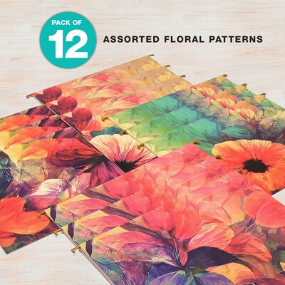 Global Printed Products Heavy Duty Hanging File Folder, 1" Expansion, Straight-Cut, Letter Size, Abstract Floral, 12/Pack