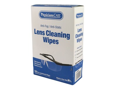 PhysiciansCare Lens Cleaning Wipes, 5" x 7", 100/Box (91295)