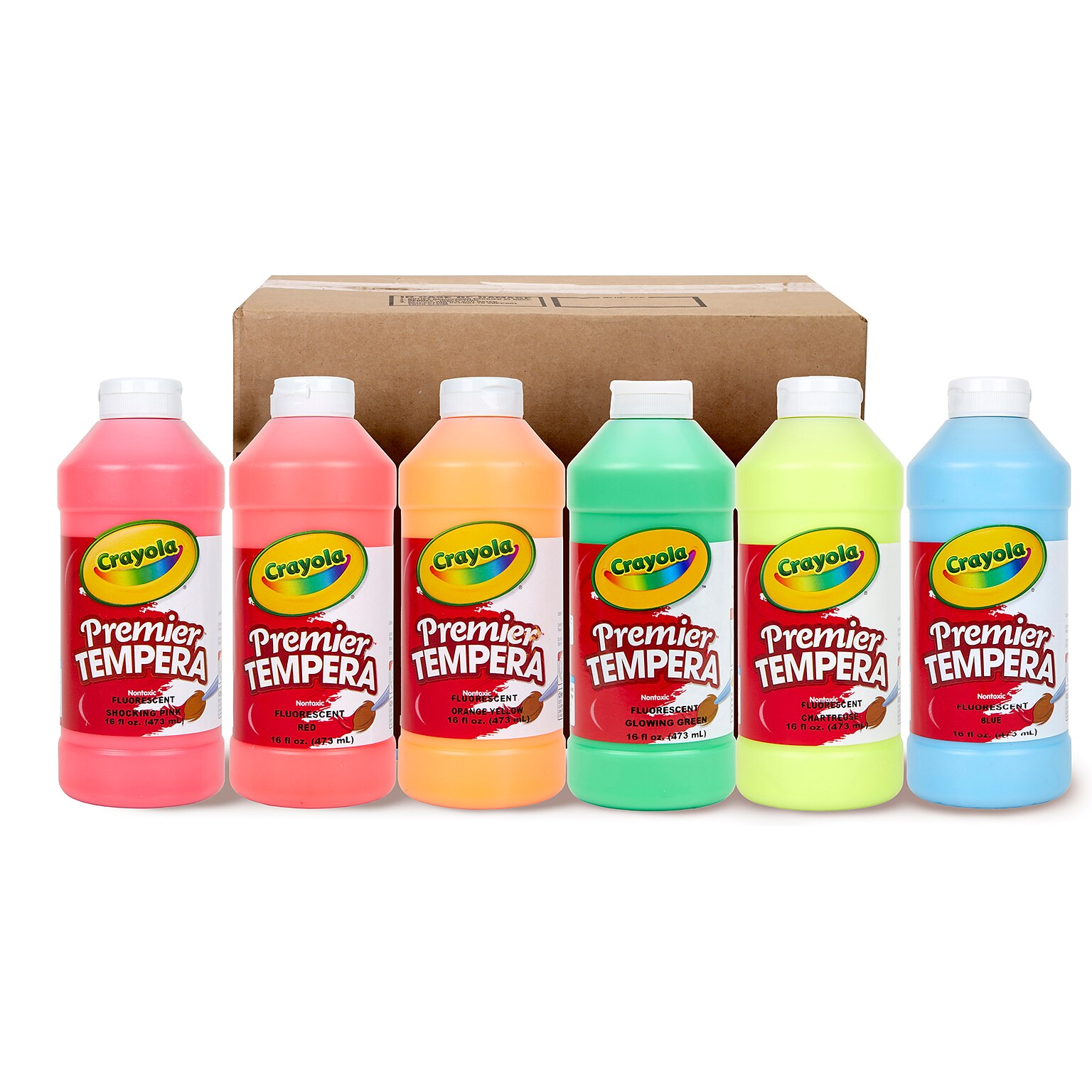 Crayola Premier Tempera Paint, Assorted Fluorescent Colors, 6/Set (BIN542106)