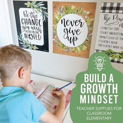 Hadley Designs 14" x 11" Boho Farmhouse Growth Mindset Classroom Decor Posters, 9/Set (HDDX004A2EQMD)
