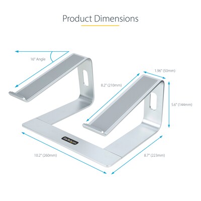 StarTech 10.2" x 10.2" Aluminum Laptop Stand, Silver (LAPTOP-STAND-SILVER)