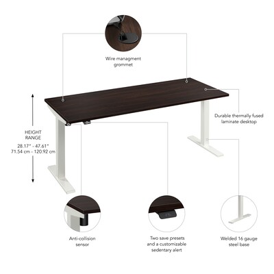 Bush Business Furniture Move 40 Series 72"W Electric Adjustable Standing Desk, Black Walnut (M4S7230BWWK)