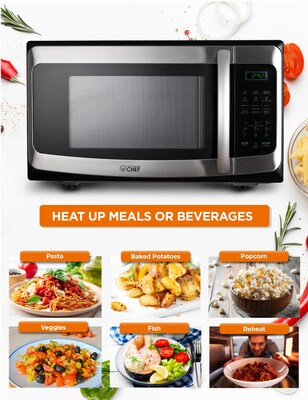 Commercial Chef 1.1 Cu. Ft. Countertop Microwave, Black with Stainless Steel (CHM11MS)