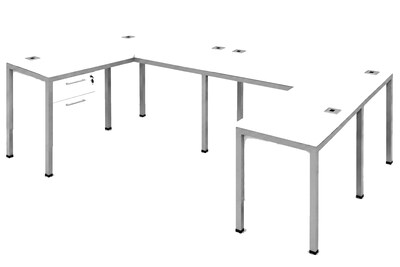 Boss Office Products Simple System 60W L-Shaped Desk with Pedestal, White, 2/Set (SGSD008-201-WT)