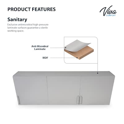 Vivacomfort 24'' H x 72" W Wood Wall Mounted Cabinet, 3-Doors, Gray (902WALL72GRY-MK)