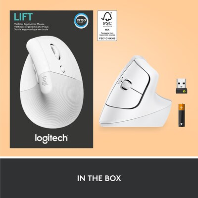 Logitech Lift for Business Wireless Ergonomic Vertical Optical Bluetooth & USB Mouse, Off-White (910-006469)