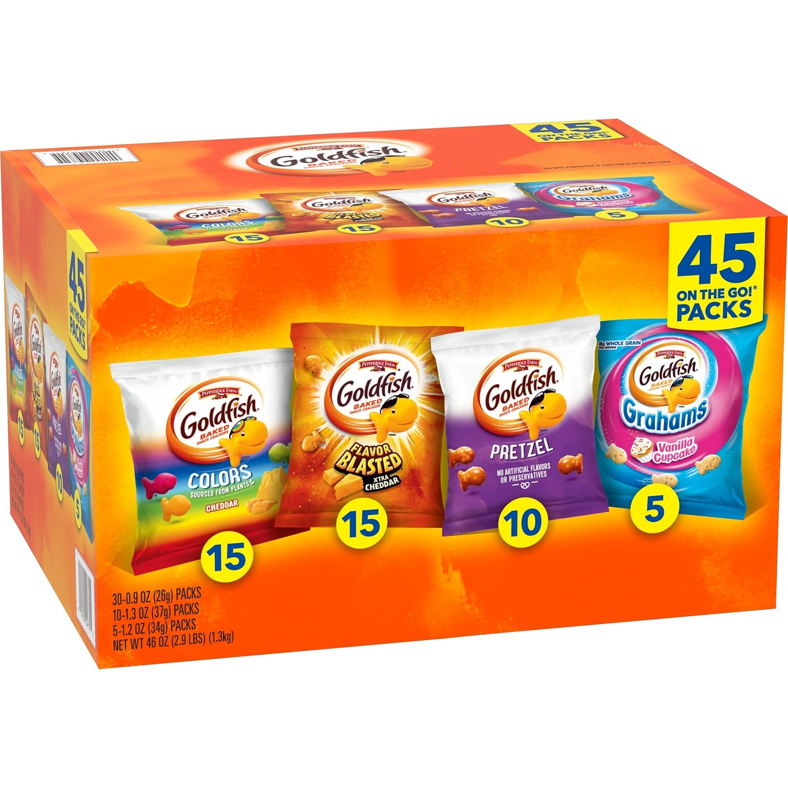 Goldfish Sweet & Savory Crackers Variety Pack, 46 oz., 45 Bags/Box (CAM04731)
