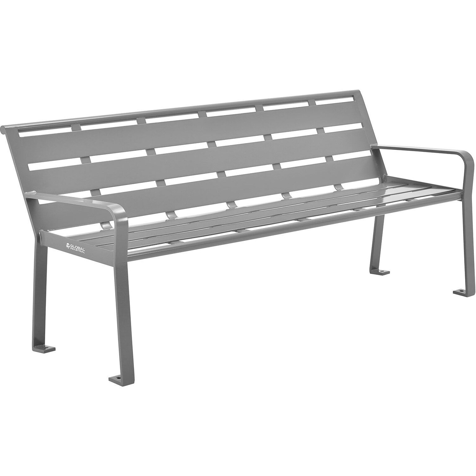 Global Industrial 6 Outdoor Horizontal Steel Slat Park Bench w/ Back, Gray (436975GY)