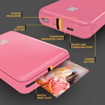 Kodak Step Mobile Zero Ink Instant Photo Printer, Single-Function, Pink (RODMP20AMZP)