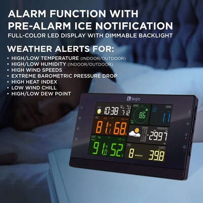 Logia 7-in-1 Wi-Fi Wireless Weather Station w/Solar, Indoor/Outdoor weather station w/Alarms & More (LOWSCB711SAB)