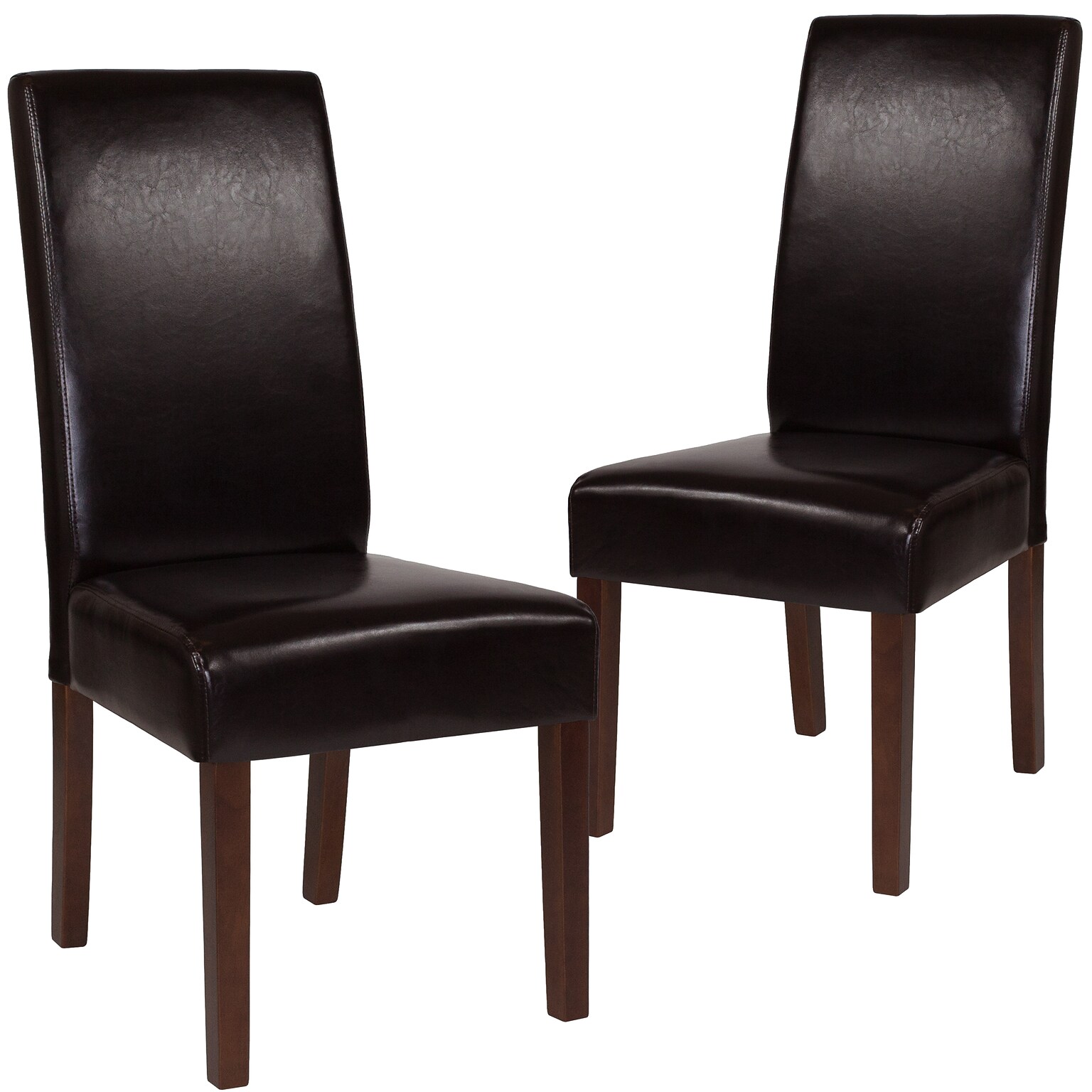 Flash Furniture Greenwich Mid-Century LeatherSoft Parsons Dining Chairs, Brown, 2/Pack (2QYA379061BRNL)